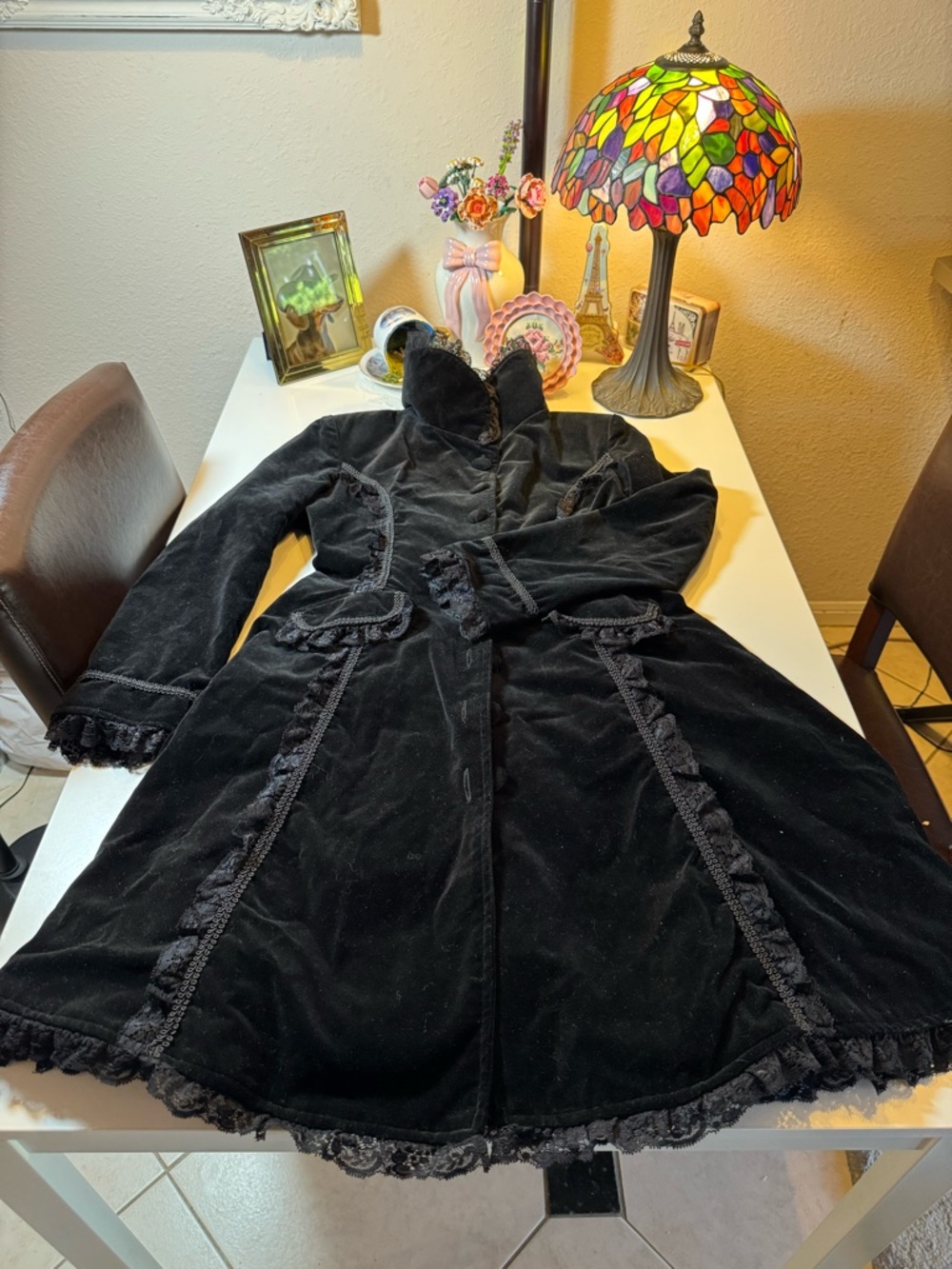 Spin Doctor Black Velvet Lace-Trimmed Goth Steampunk Victorian Coat - Picture 11 of 16